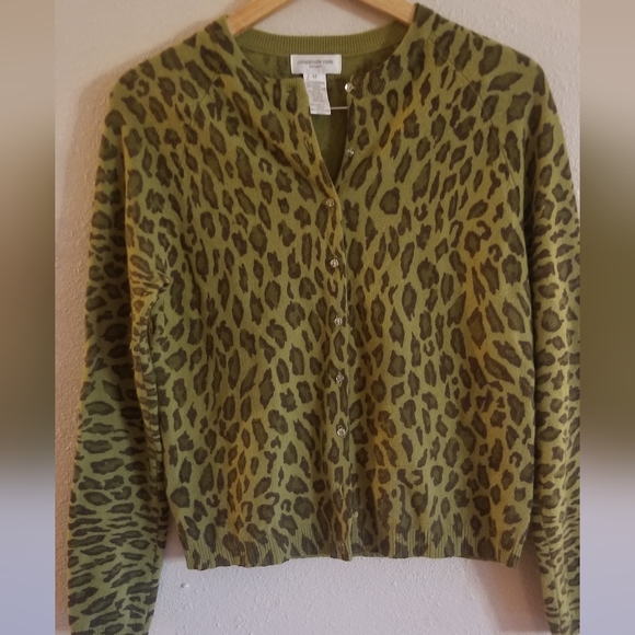 Jones New York Womens Lambswool Green Lepard Print Sweater Size M - Picture 1 of 5